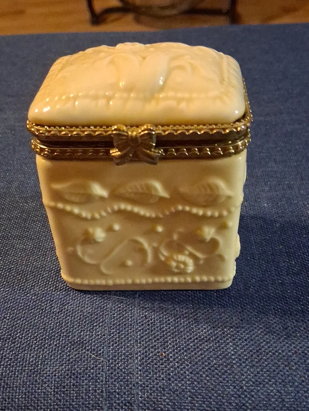 Decorative Cream Trinket Box with Gold Accent